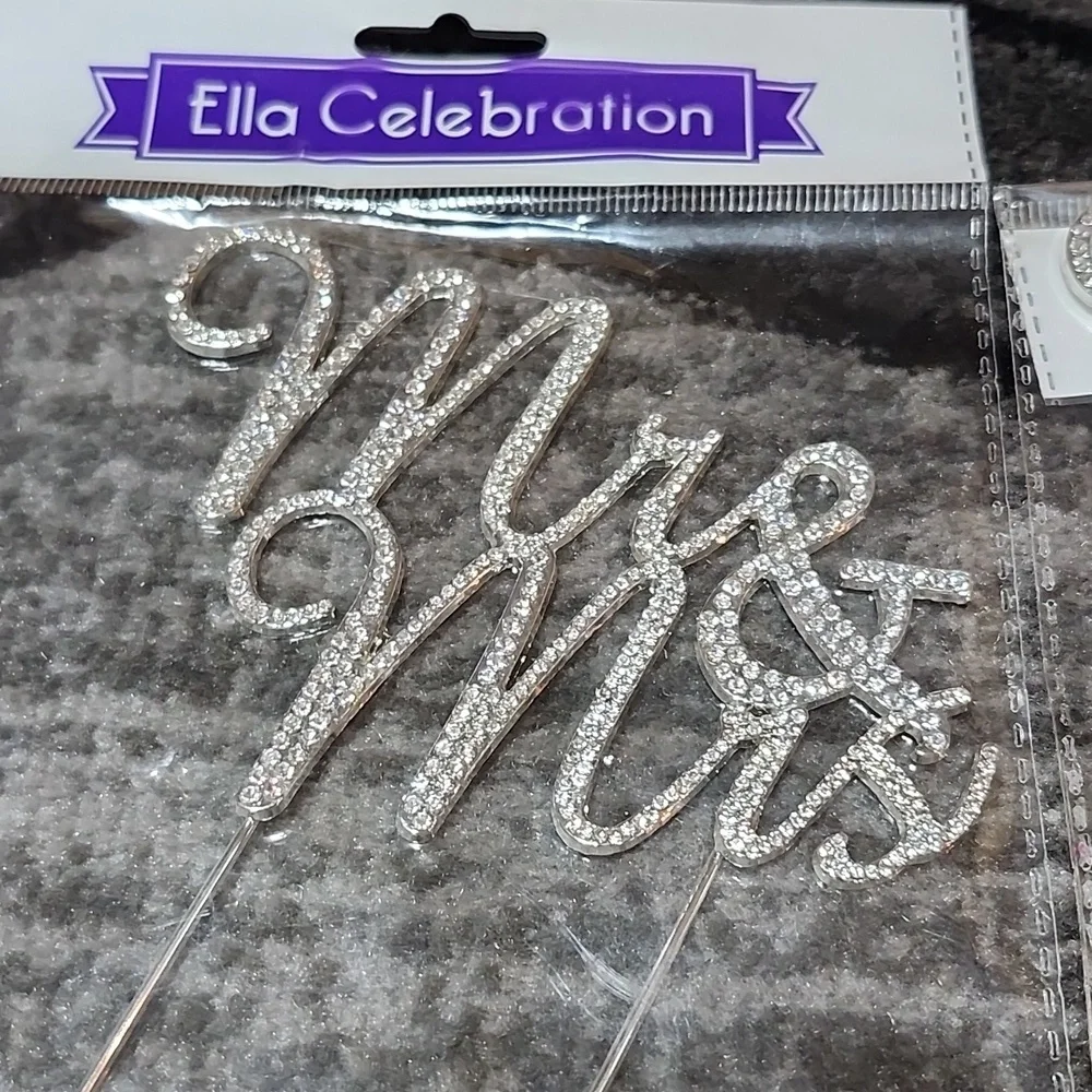 ELLA CELEBRATION SILVER METAL RHINESTONES MR & MRS CURSVIE WEDDING CAKE …